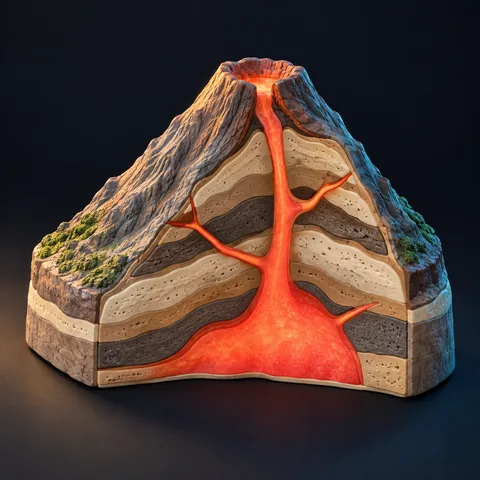 Volcano cross-section · AI concept reference